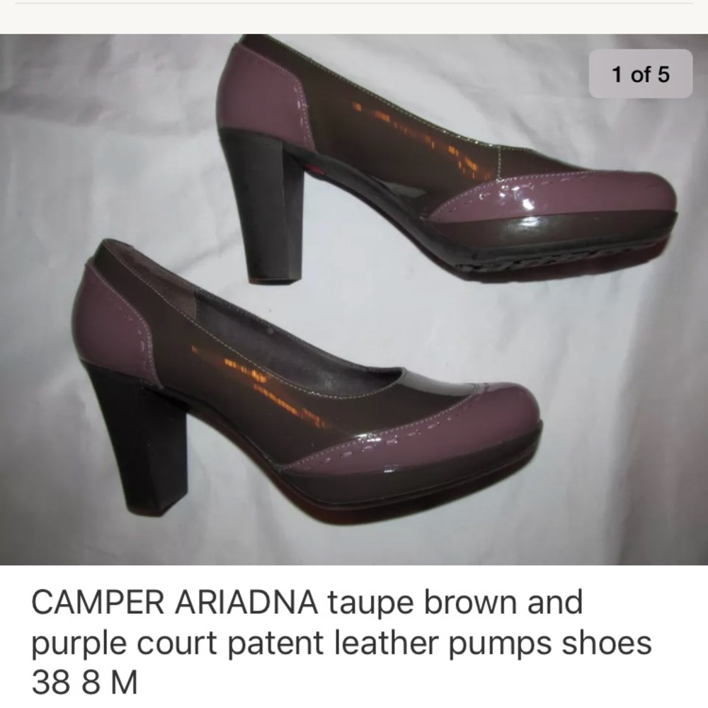 CAMPER ARIADNA patent two tone block heel shoes 8